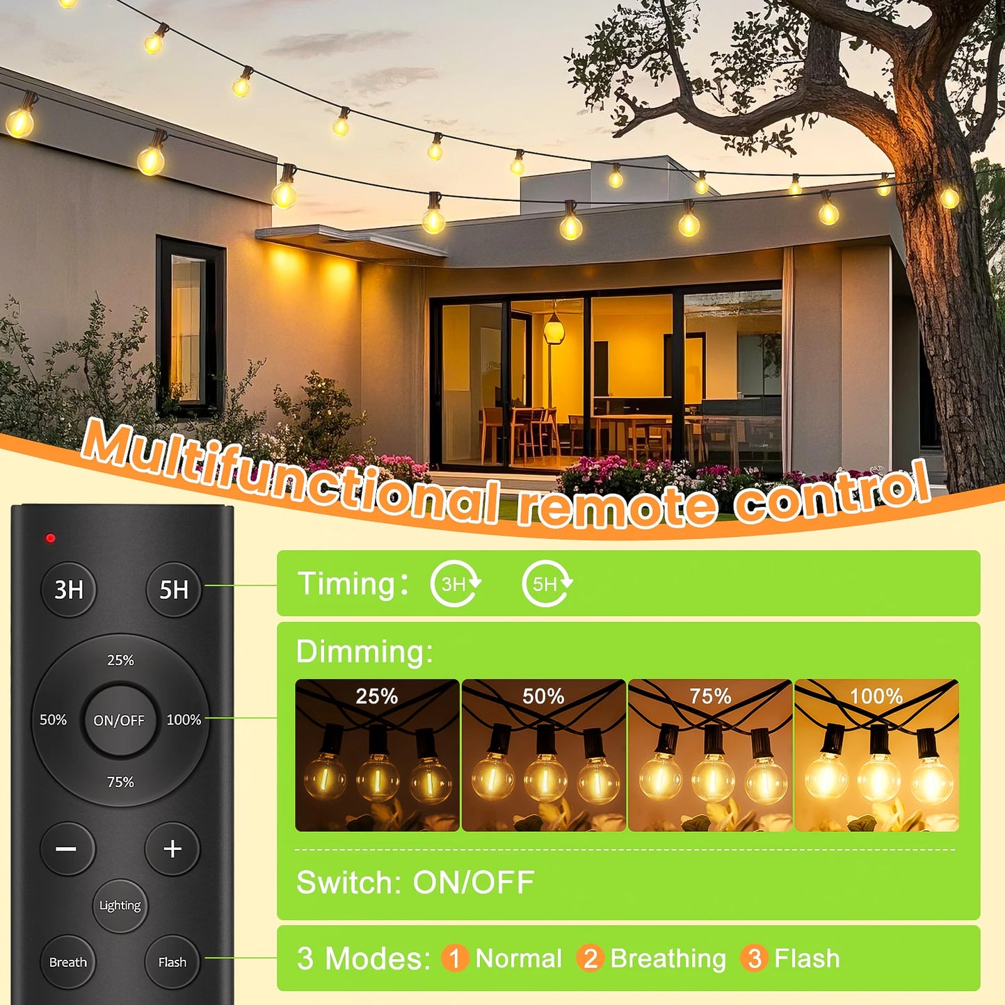 20M/30M/45M Fairy String Lights G40 Patio Garden LED Lights Dimmable Lamp With Remote Control for Wedding Party Christmas Decor