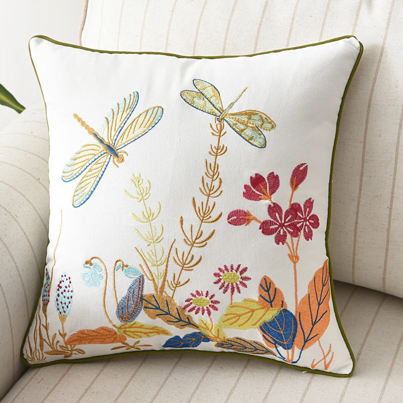 Butterfly Cushion Cover 45x45cm Floral Country Style Pillow Cover Cotton Embroidery Suqare Home decoration for Living Room