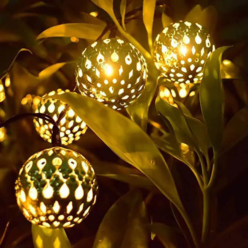 12/7m Moroccan Ball Solar String Lights 100/50 LED Fairy Globe Waterproof Lantern Lighting Decorative for Home Garden Party