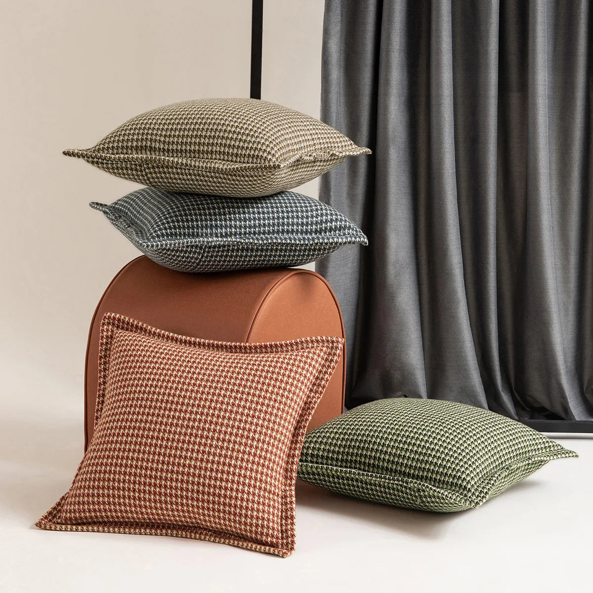 Home Decorative Square Cushion Cover Pillow Cover Yarn-dyed Hounds tooth Decorative For Sofa Bed 45x45cm Orange Green Blue Black