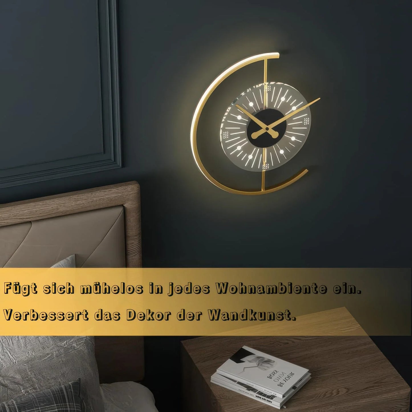 Modern LED Indoor Round Wall Lamp Dimming Gold Clock Wall Light Not Real Clock, Decoration for Bedroom Living Room