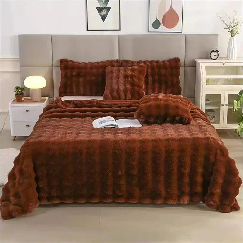 Soft and Cozy Toscana Rabbit Fur Blanket With Double-sided Bubble Fleece - Perfect for Office and Sofa Cover Warm Winter Bed