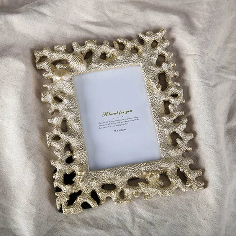Mediterranean Style Resin Frame Table Coral 7 Inch Photo Frame For Wedding Gift Shell Frame Home Decoration Accessories