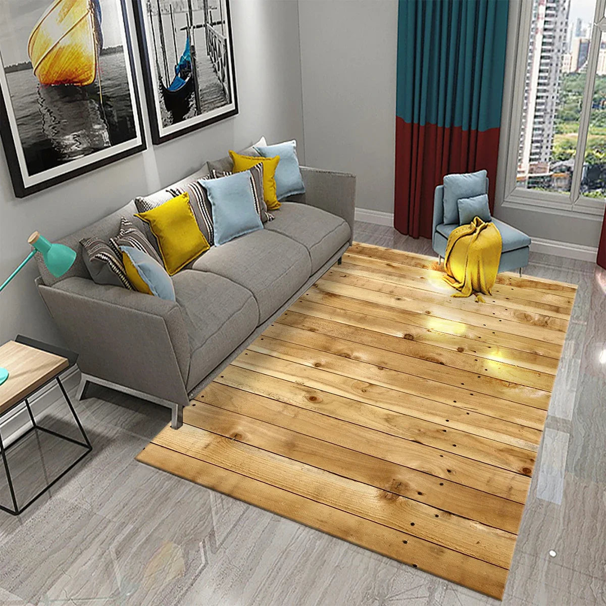 Chic Square Geometric Wood Texture Carpet NonSlip Living Room Sofa Decor Rug Bedroom Rug Hallway Runner Laundry Room Decor Mat