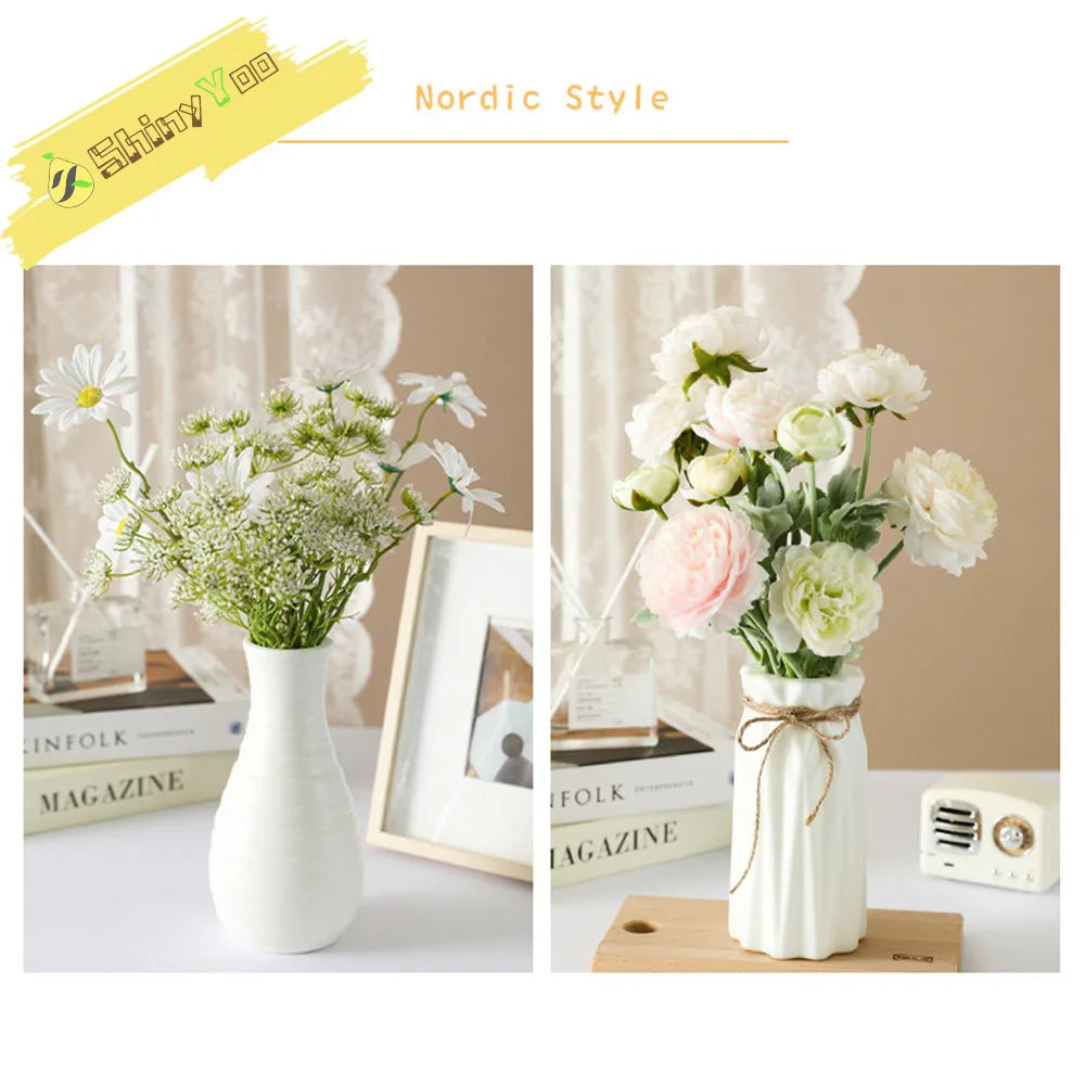 Unbreakable Vase for Flowers Ceramic Look Plastic Vase for Home Decor Living Room Table Wedding Party Living Room Decor Ornament