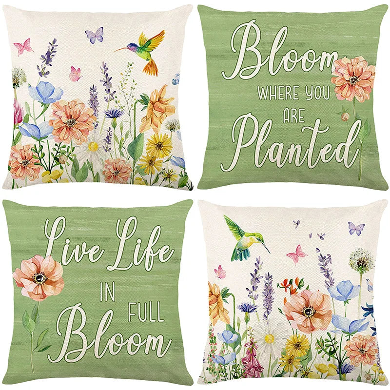4pcs/set Throw Pillow Case Botanical 45*45cm Square Cushion Cover Decorative Single-Sided Pillow Cover For Living Room Bedroom