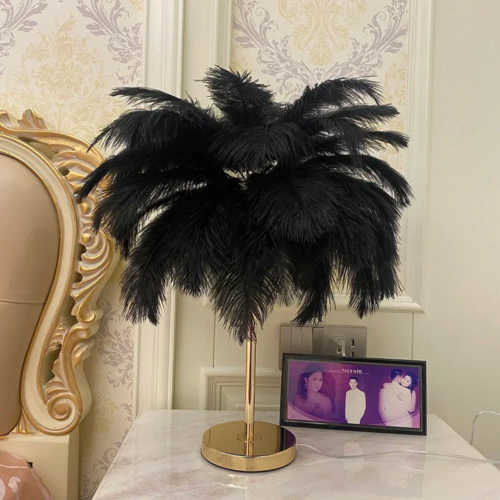 Feather Table Lamp Rechargeable Usb Plug Led Desk Table Lights Bedside Living Room Indoor Lighting Stand Light Night Light