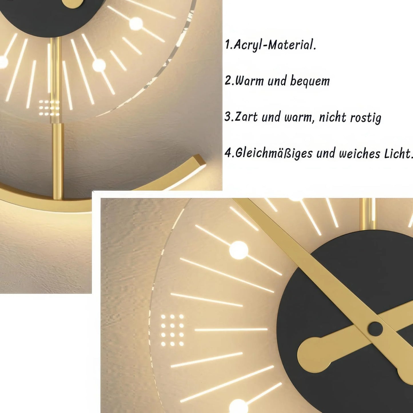 Modern LED Indoor Round Wall Lamp Dimming Gold Clock Wall Light Not Real Clock, Decoration for Bedroom Living Room