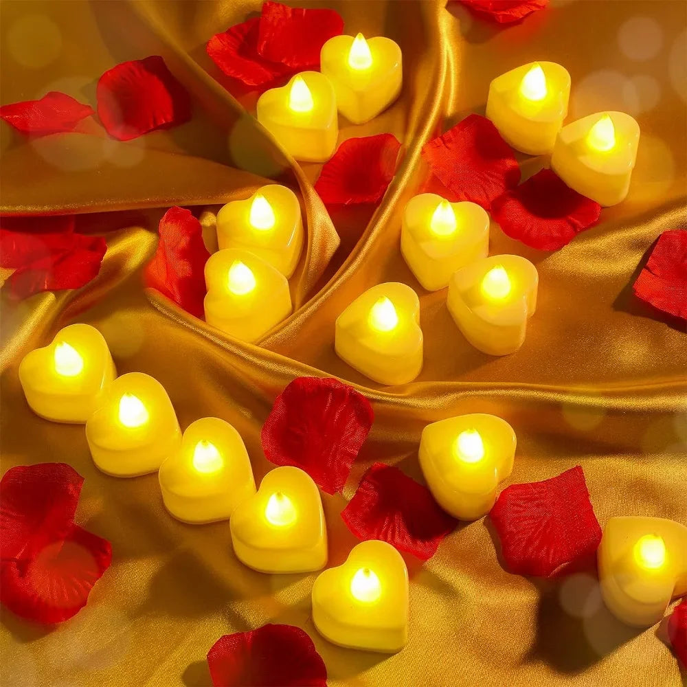 24Pcs Flameless Led Candle For Home Christmas Party Wedding Decoration Heart-shaped Electronic Battery-Power Tealight Candles
