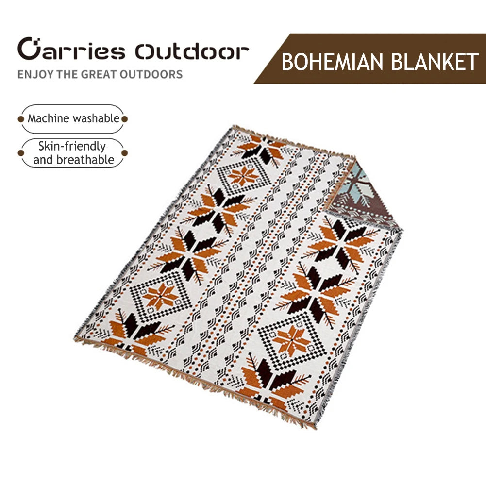 Retro Outdoor Camping Mat Ethnic Bohemian Throw Sofa Blankets with Tassel Moisture-proof Polyester Cotton Travel Garden Rug