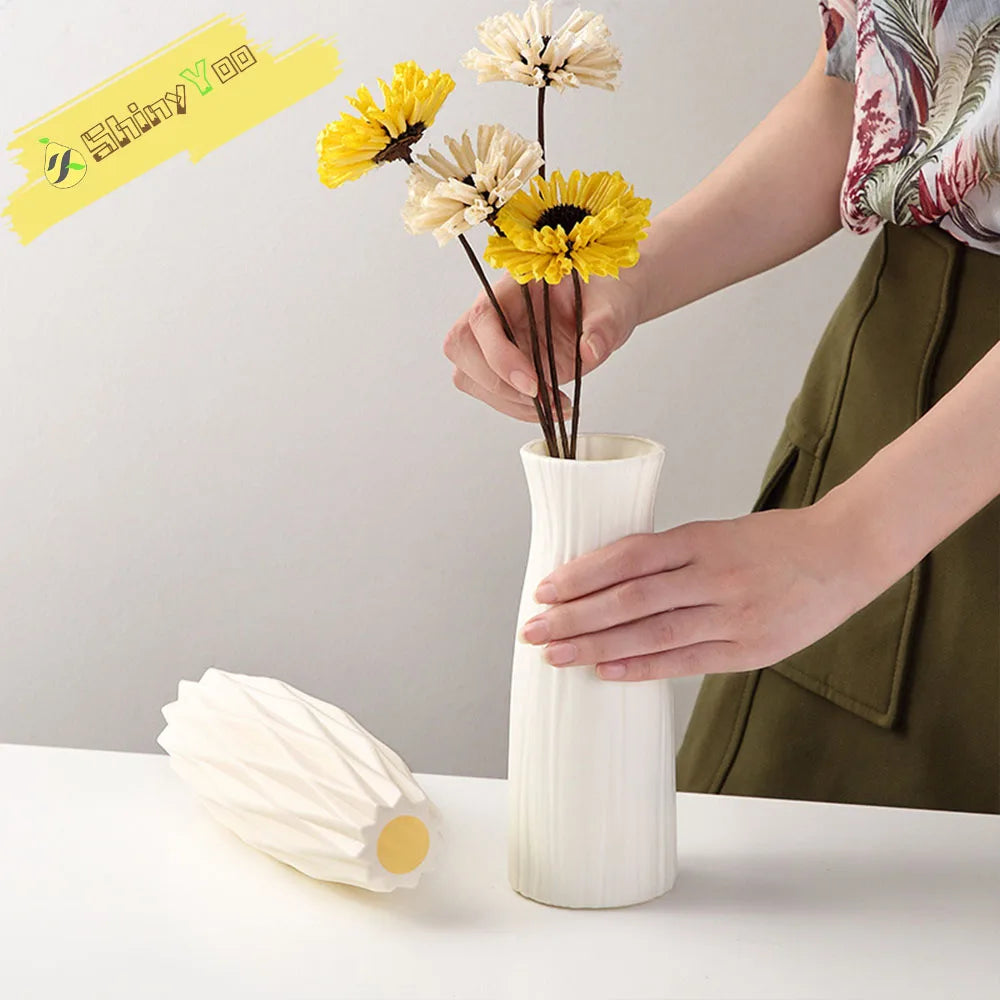 Unbreakable Vase for Flowers Ceramic Look Plastic Vase for Home Decor Living Room Table Wedding Party Living Room Decor Ornament