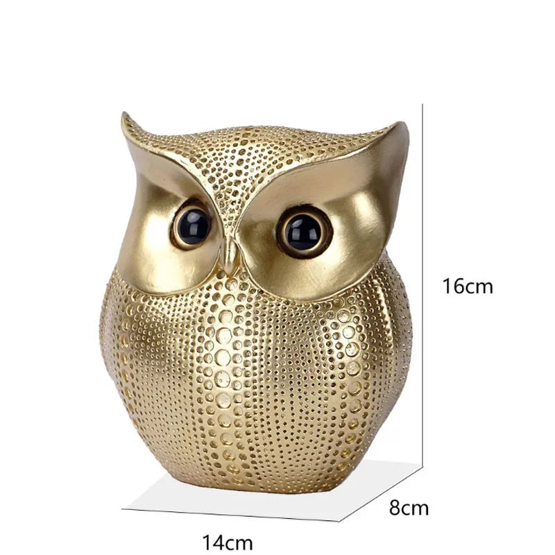 ERMAKOVA 16cm Nordic Golden Owl Statue Figurine Resin Animal Sculpture Crafts Home Living Room Office Decoration Gift