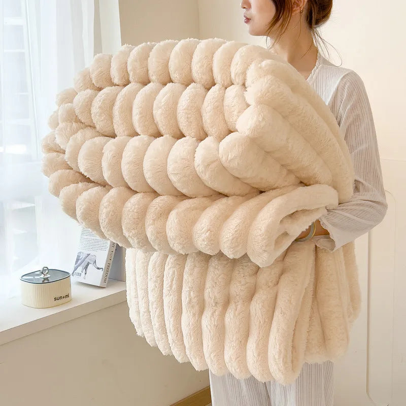 Striped Flannel Fleece Blanket Ultra-Soft Lightweight White Blanket Throw/Twin/Qveen/King Sizes Multi-Color For Bed Couch