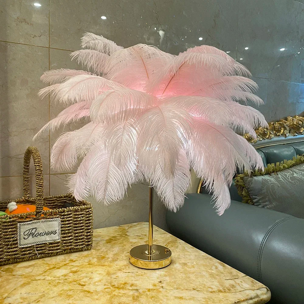 Feather Table Lamp Rechargeable Usb Plug Led Desk Table Lights Bedside Living Room Indoor Lighting Stand Light Night Light