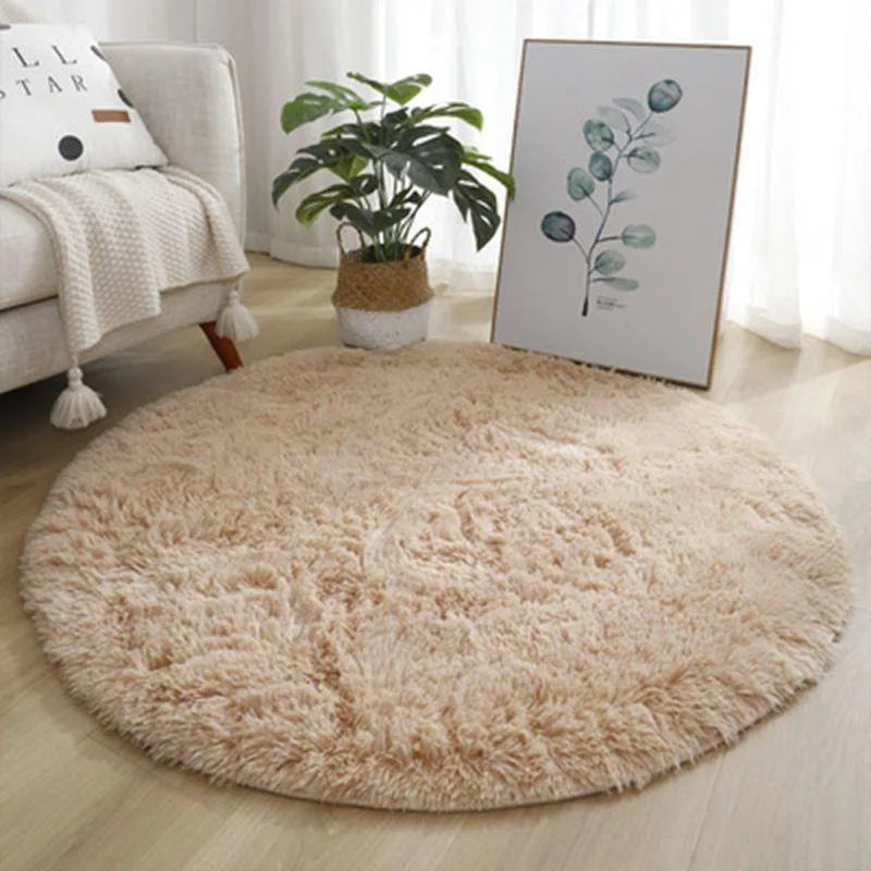 VIKAMA Plush Round Carpet Living Room Plush Solid Color Rug Children's Bedroom Waterproof Blanket Bedside Play Mat Home Decor
