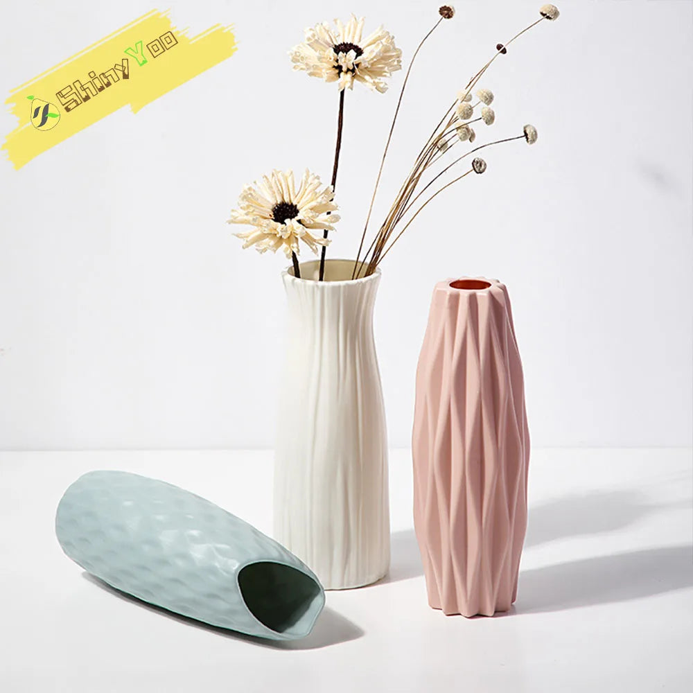 Unbreakable Vase for Flowers Ceramic Look Plastic Vase for Home Decor Living Room Table Wedding Party Living Room Decor Ornament