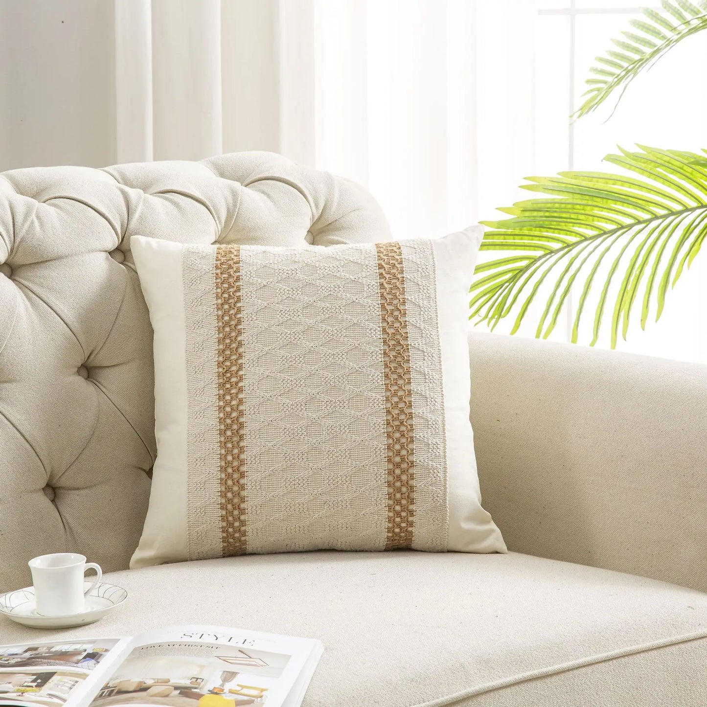 45X45cm(18x18inch) Cotton & Burlap Throw Pillow Covers Boho Farmhouse Textured Striped Woven Cushion Covers For Bed Sofa Shop
