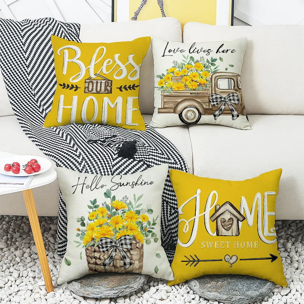 4pcs/set Throw Pillow Case Botanical 45*45cm Square Cushion Cover Decorative Single-Sided Pillow Cover For Living Room Bedroom