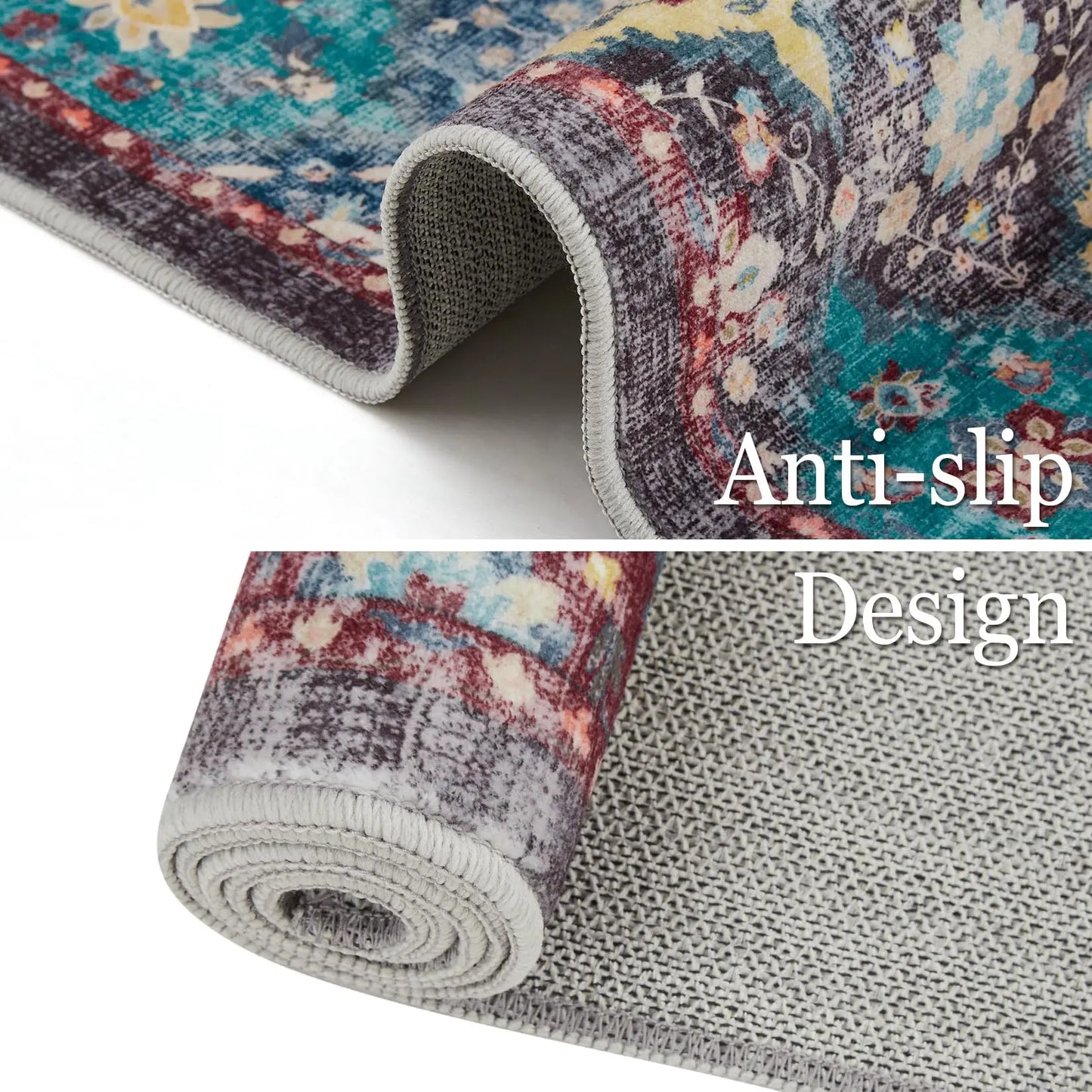 Large Vintage Persian Area Rug - Machine Washable Rectangle Soft Rugs for Living Room, Bedroom, Kitchen, Office Anti-Slip Non Sh