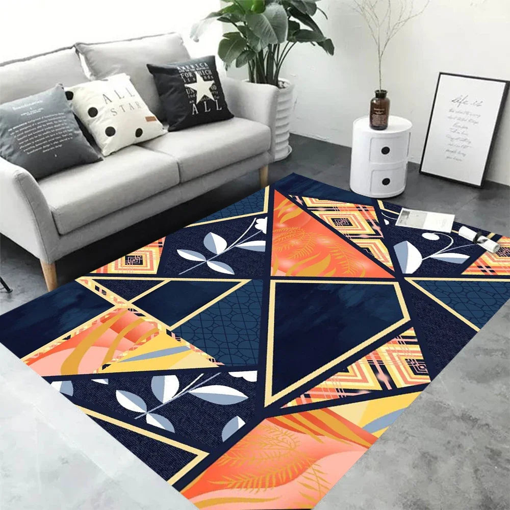 Nordic Style Orange Geometry Large Living Room Carpet Modern Decoration Bedroom Soft Non-slip Carpet Large Area Sofa Side Rug