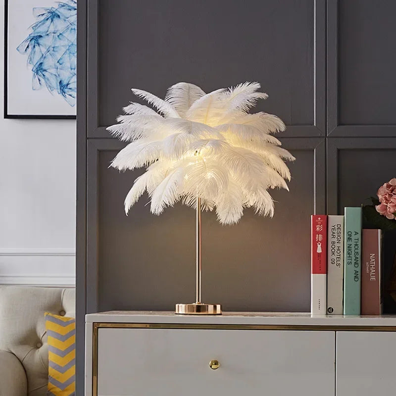 Feather Table Lamp Rechargeable Usb Plug Led Desk Table Lights Bedside Living Room Indoor Lighting Stand Light Night Light