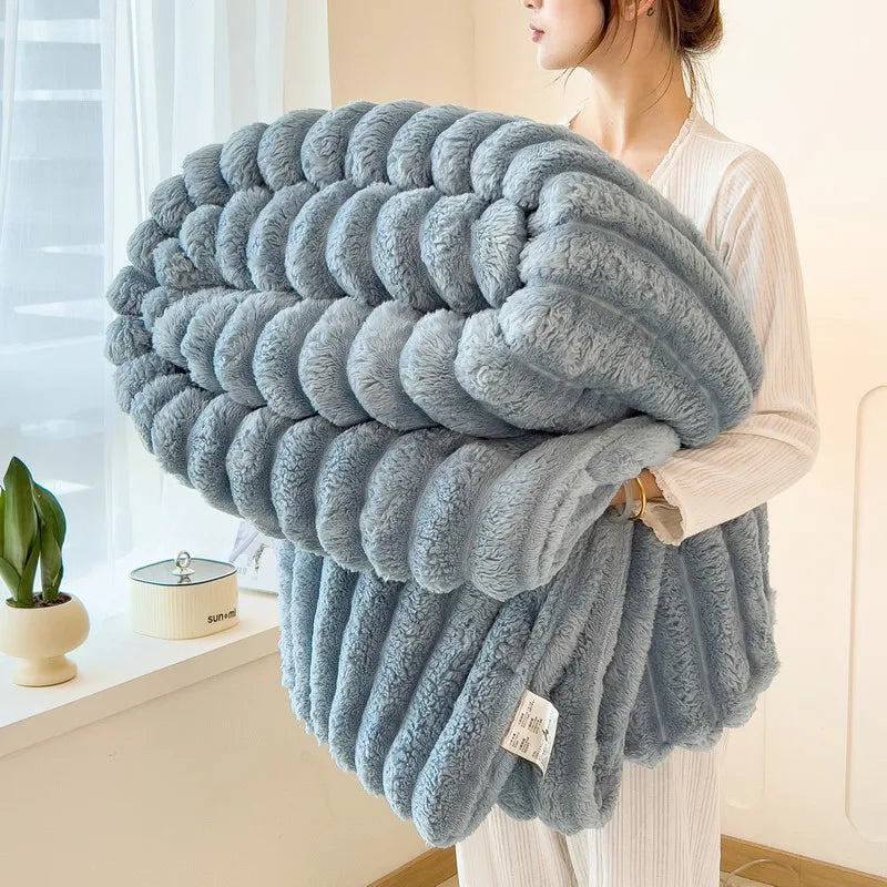 Striped Flannel Fleece Blanket Ultra-Soft Lightweight White Blanket Throw/Twin/Qveen/King Sizes Multi-Color For Bed Couch