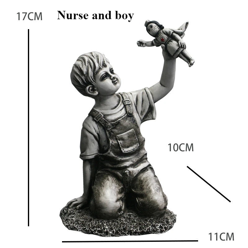 Flying Balloon Girl Figurine Banksy Modern Art Sculpture Resin Figure Craft Decoration Collectible Figurine Ornaments Gifts
