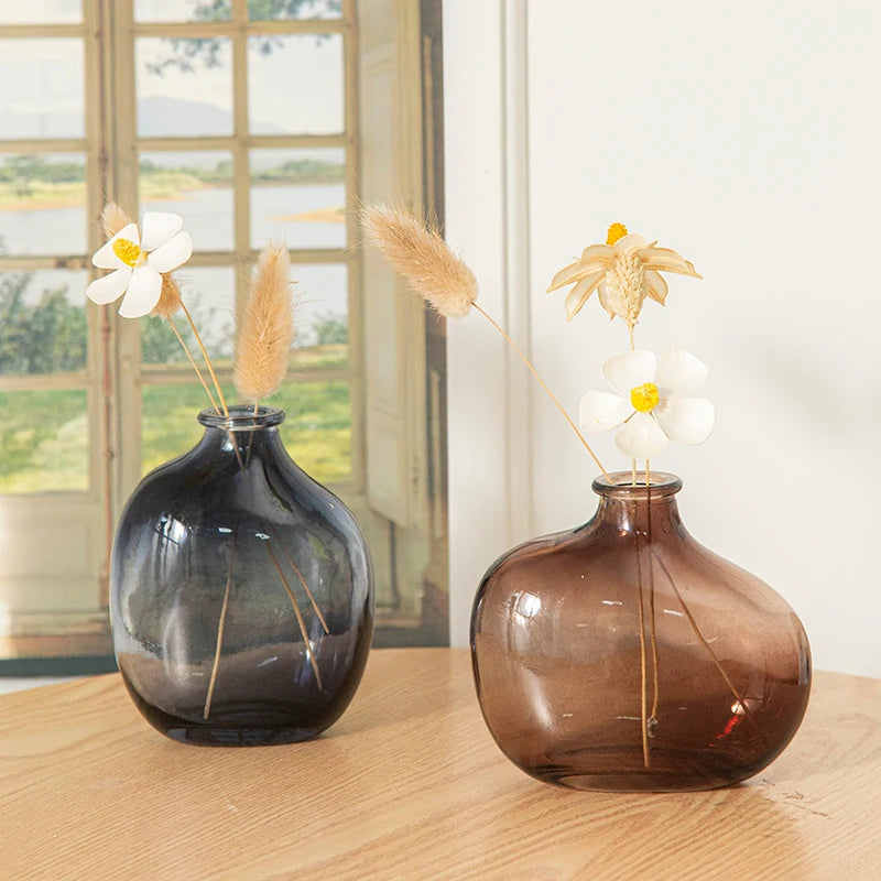 Glass Flower Vase Retro Vase for Flowers Home Decoration Decorative Vase Office Desk Ornament Vases for Centerpieces Florero