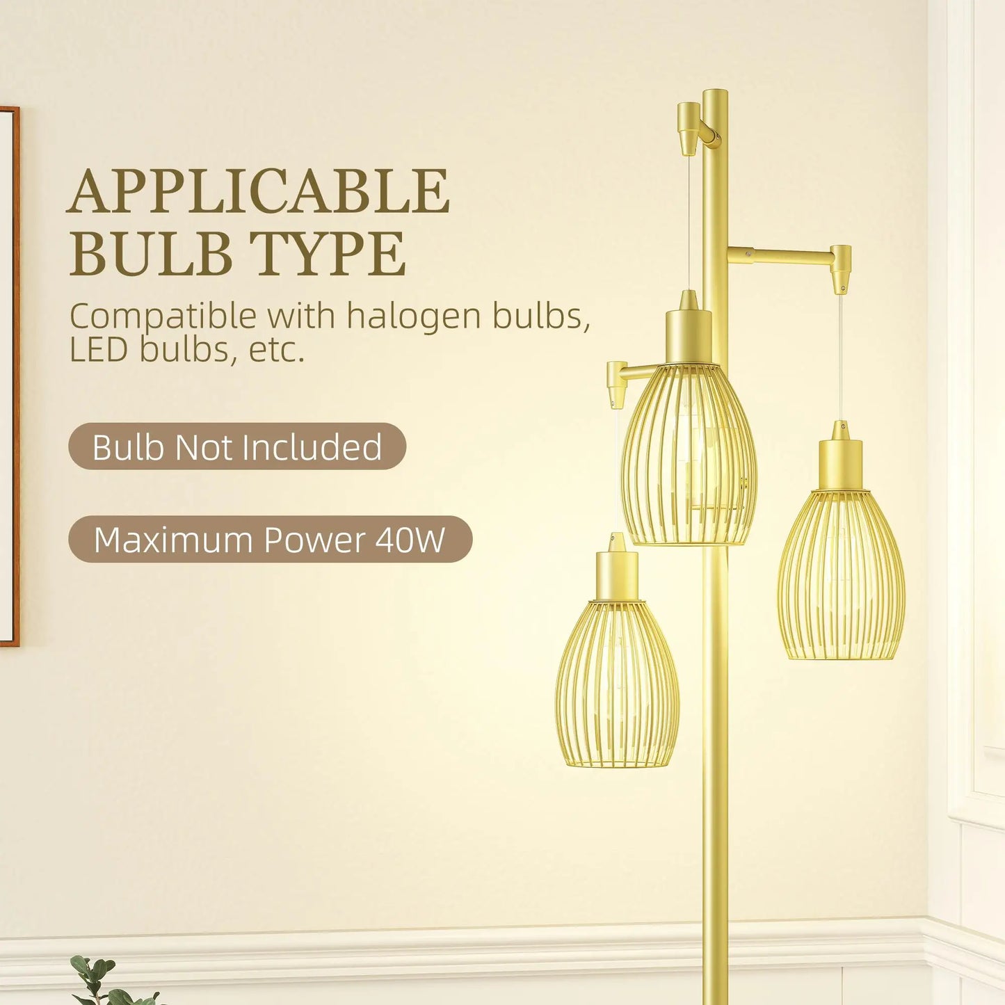 Dimmable 170cm Industrial Floor Lamp with Steel Wire Cage Shades for living Room Bedroom Dining Room Study Gold Finish