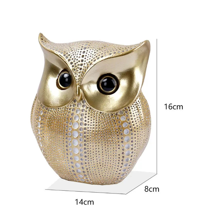 ERMAKOVA 16cm Nordic Golden Owl Statue Figurine Resin Animal Sculpture Crafts Home Living Room Office Decoration Gift