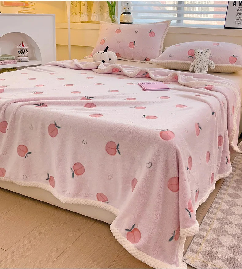 Pink Coral Fleece Double Sided Blanket Warm Nap Throw for Cozy Portable Shawl for Home Office or Travel 