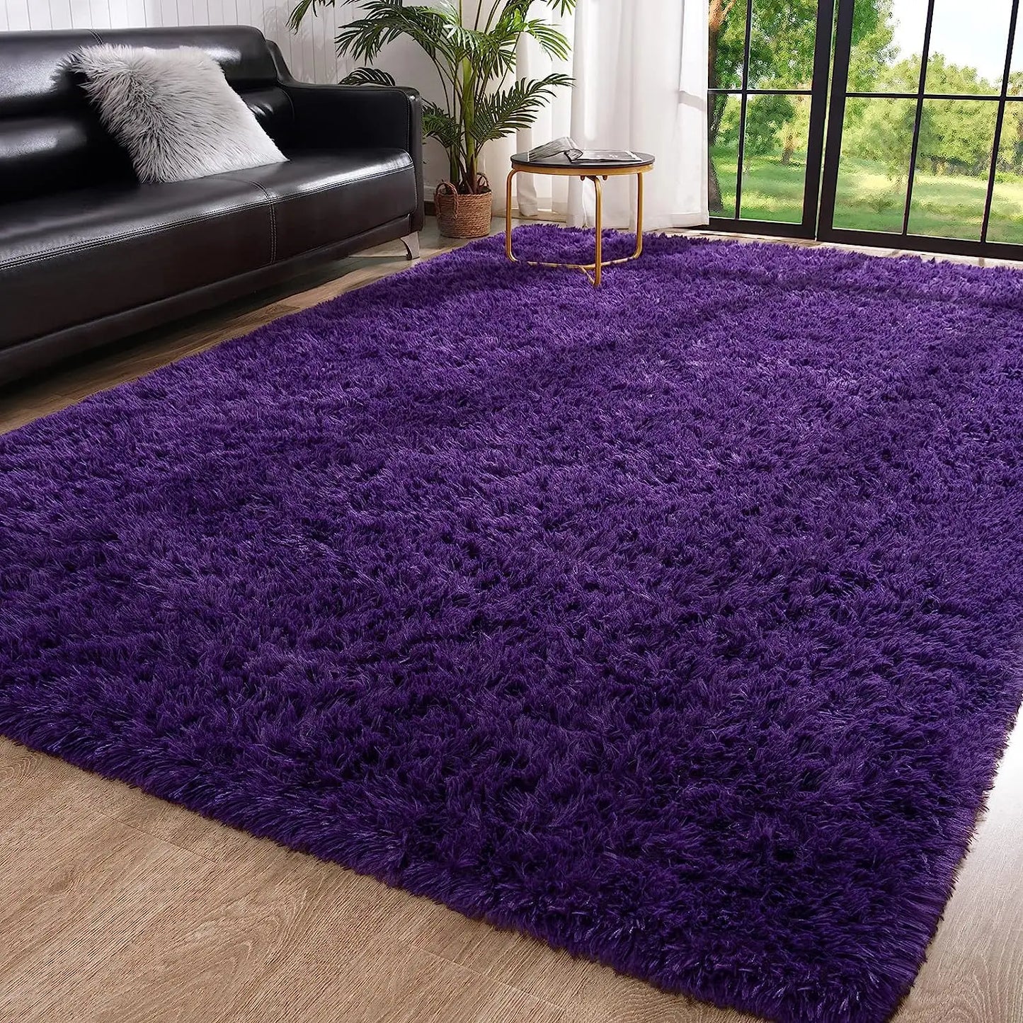 Luxury Fluffy Area Rug Modern Shag Rugs for Bedroom Living Room Rug for Kids Nursery Girls Home Purple Deep