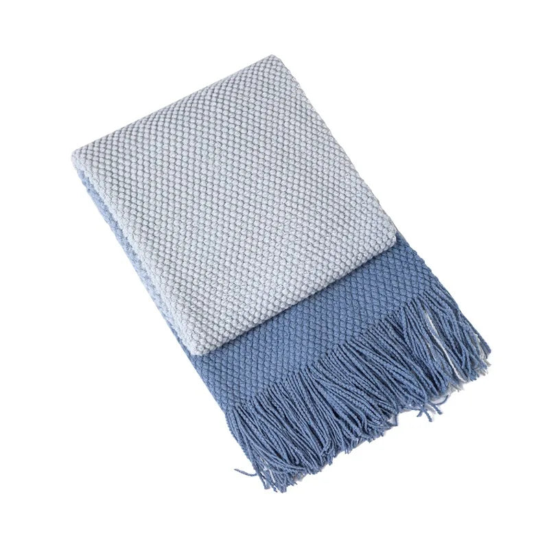 Gradient Knitted Sofa Throw Fringed Acrylic Blanket with Gradient Colors, 4 Seasons Use Soft Fleece-Like Fabric & Anti-Pilling