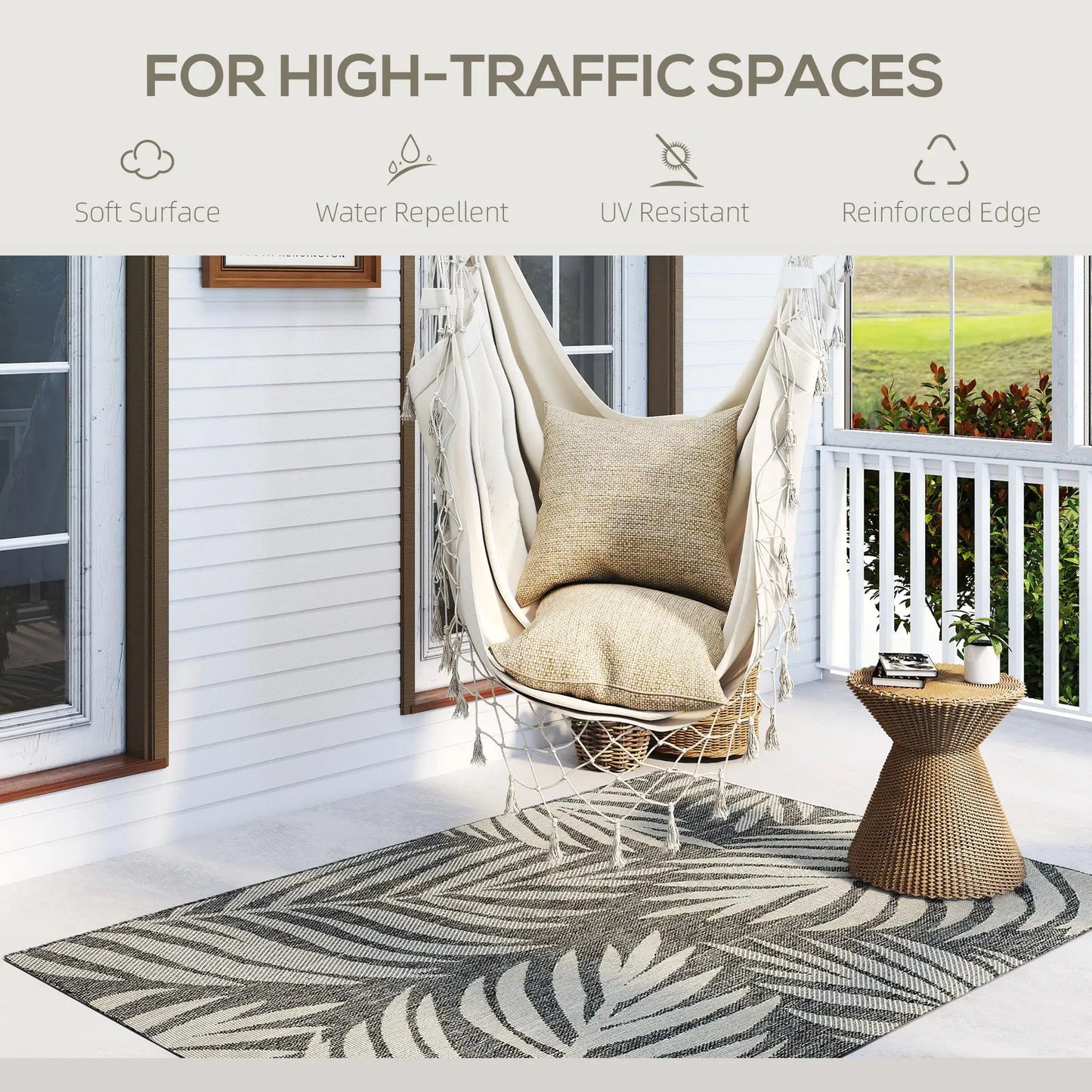 UV Resistant Indoor Outdoor Area Rug Easy Clean Machine Washable for patio Garden Kitchen Bathroom Living Room 170x120cm Grey