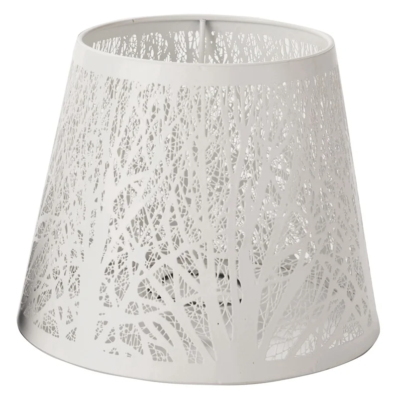 Small Lamp Shade,Barrel Metal Lampshade with Pattern of Trees for Table Chandelier Wall Lamp White