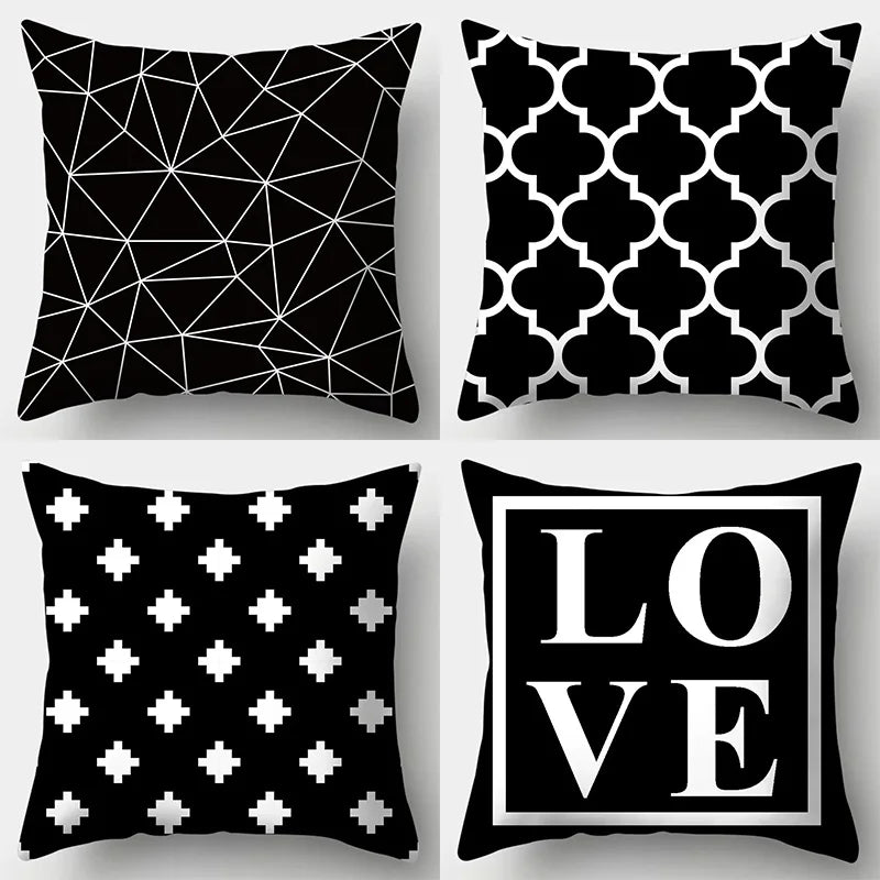 Home Decor Black & White Geometric Pattern Pillow Covers Pattern Cushion Cover Suitable for Sofa Bedroom Car Pillow Cover