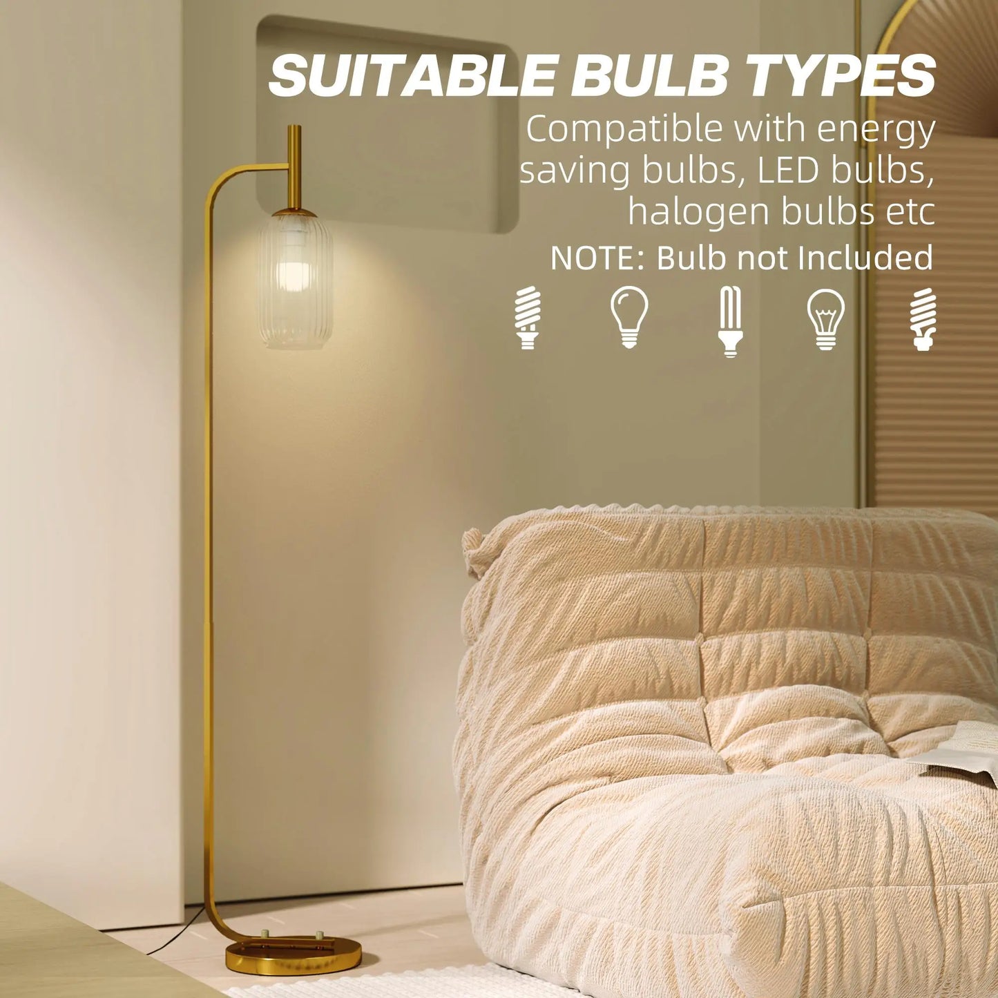 Modern Gold Floor Lamp with Glass Shade Stylish Standing Light for living Room for bedroom Foot Switch Design Bulb Not