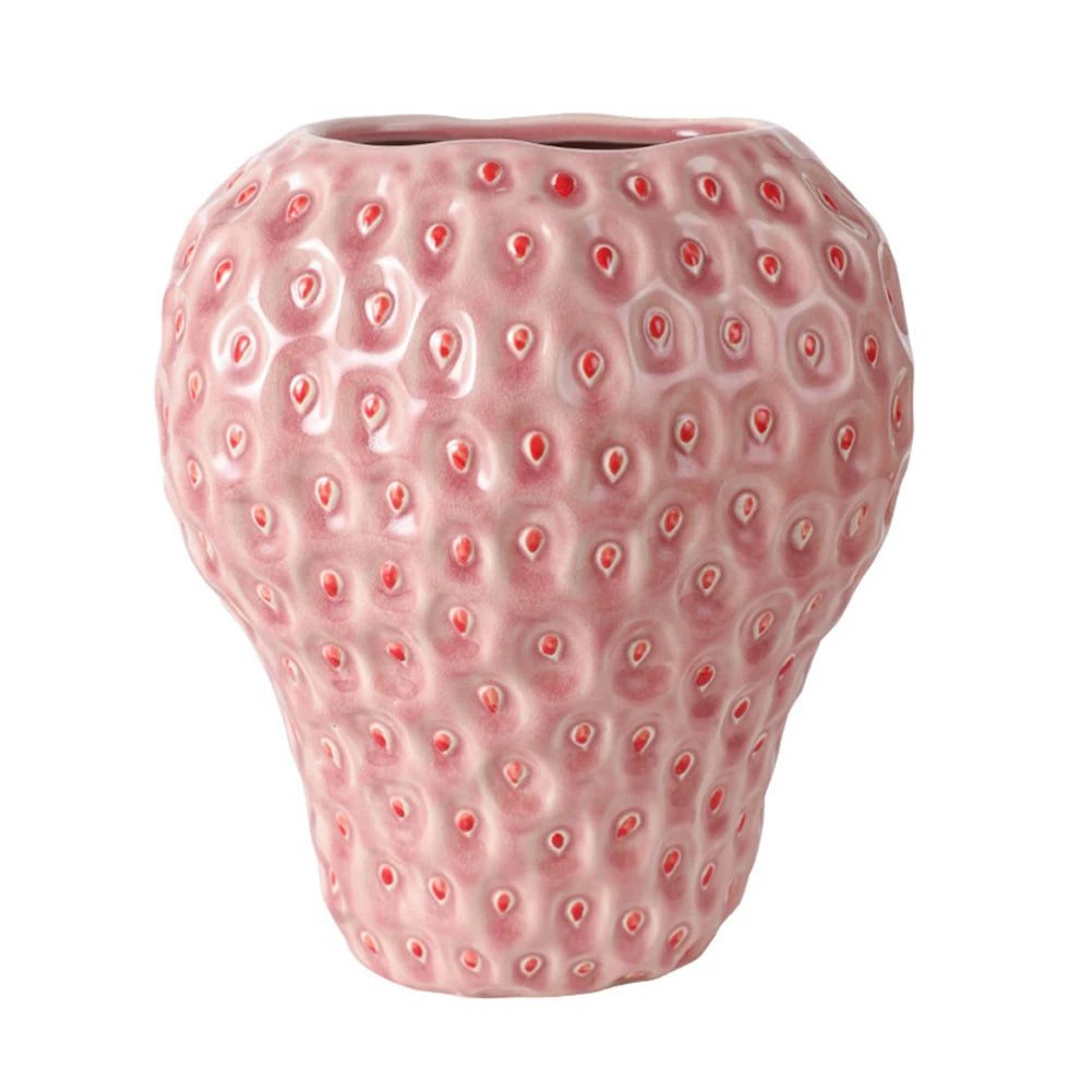 Strawberry Vase Ceramic Flower Pot Vase Decorative Pink Flower Vase Fruit Vase for Strawberry Party Kitchen Decorations