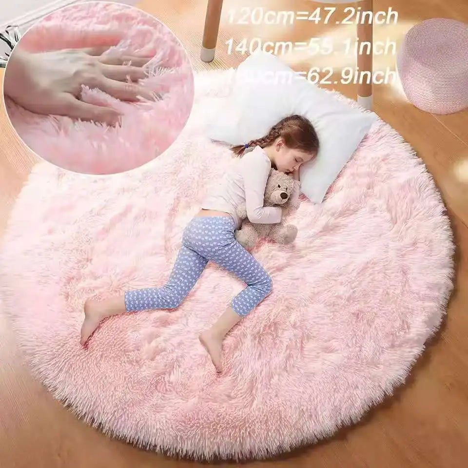 VIKAMA Plush Round Carpet Living Room Plush Solid Color Rug Children's Bedroom Waterproof Blanket Bedside Play Mat Home Decor