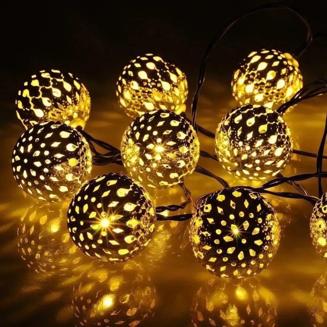 12/7m Moroccan Ball Solar String Lights 100/50 LED Fairy Globe Waterproof Lantern Lighting Decorative for Home Garden Party