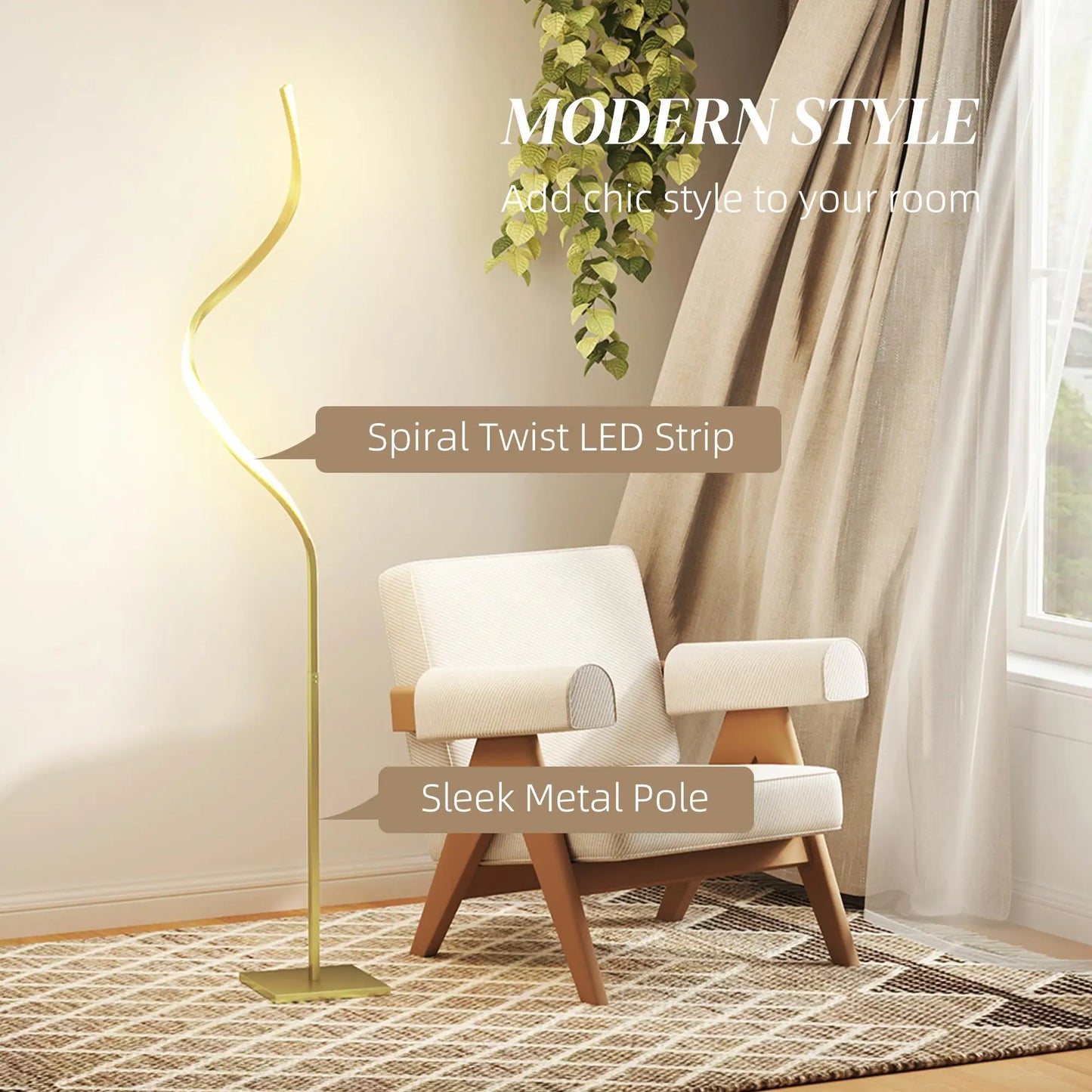 Modern Adjustable LED Floor Lamp with Dimmable Brightness Levels Standing Light for Living Room for bedroom Gold Finish