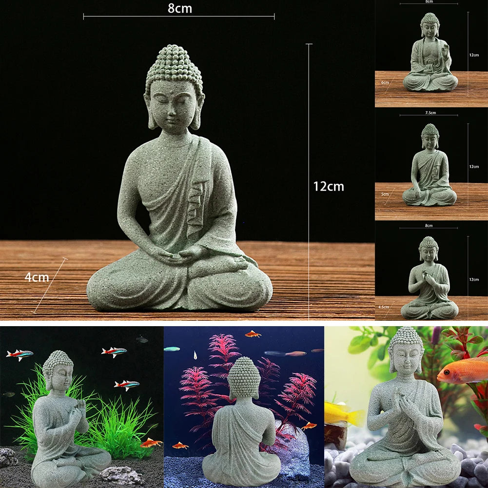 Garden Ornament Sitting Buddha Resin Stone Zen Effect Outdoor Indoor Statue Buddhist Garden Fish Tank Decoration Sitting Buddha