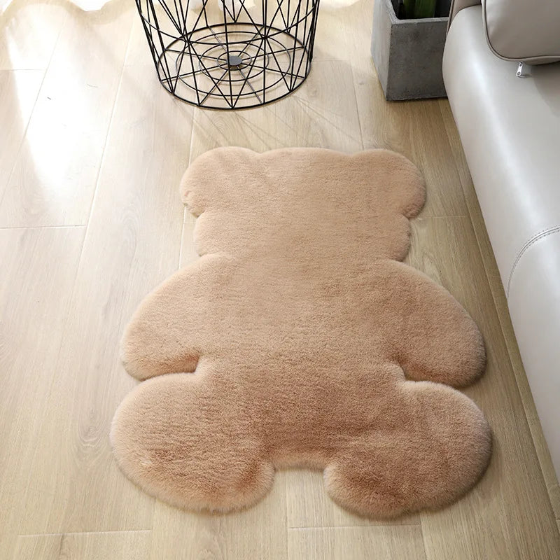 Soft Faux Rabbit Fur Rug Cute Bear Area Rugs for Bedroom Children Floor Bedside Mats Sofa Living Room Carpet White Home Deco