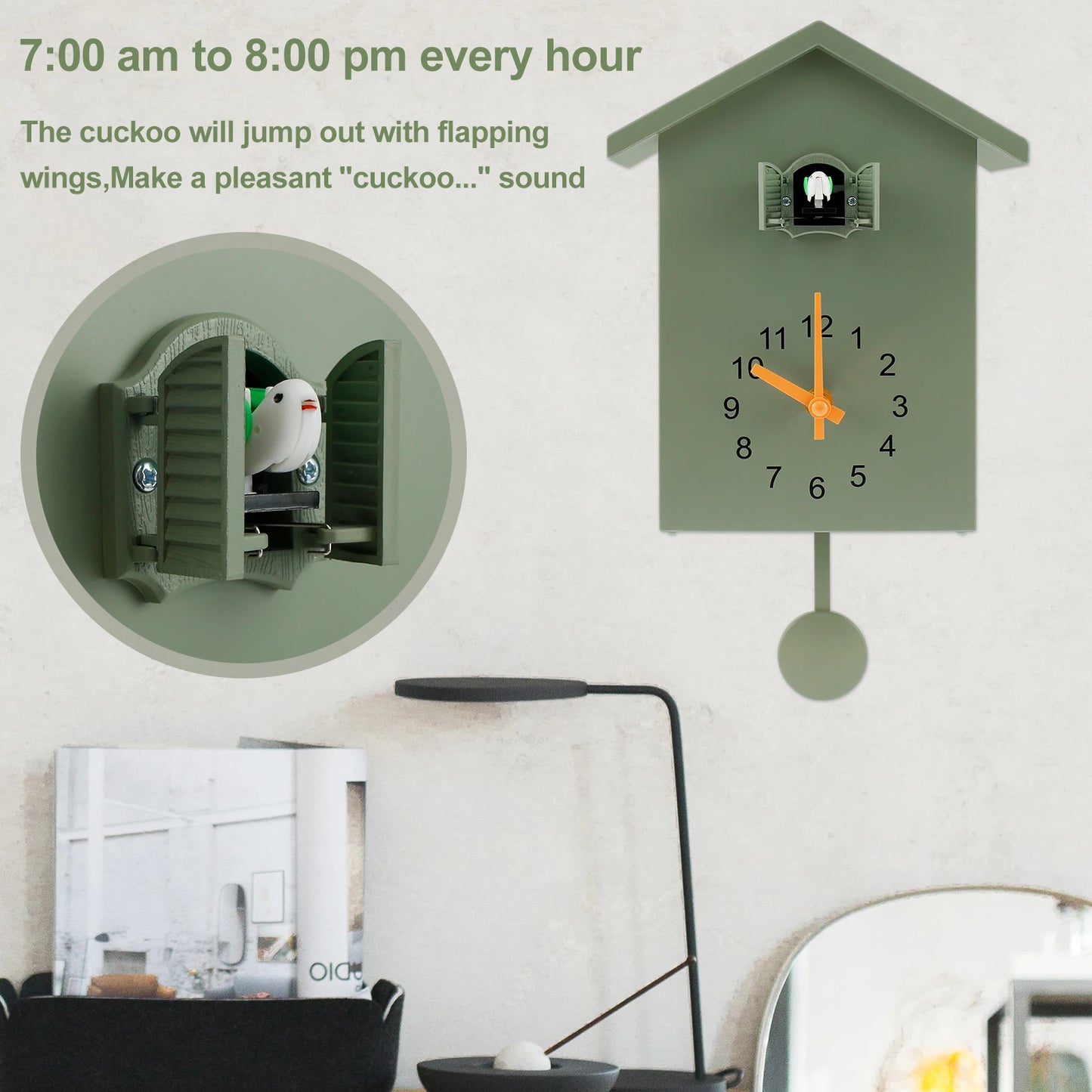 Cuckoo Clock with Chimer Bird House Cuckoo Sound Clock Battery Powered Cuckoo Wall Clock for Wall Art Home Living Room Decor
