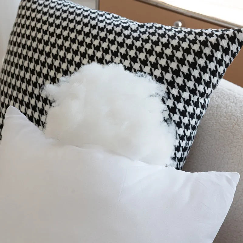 Classic Black and White Houndstooth Pillow Cover for Home Chic Square Weave Houndstooth Cushion Cover for Modern Home Décor