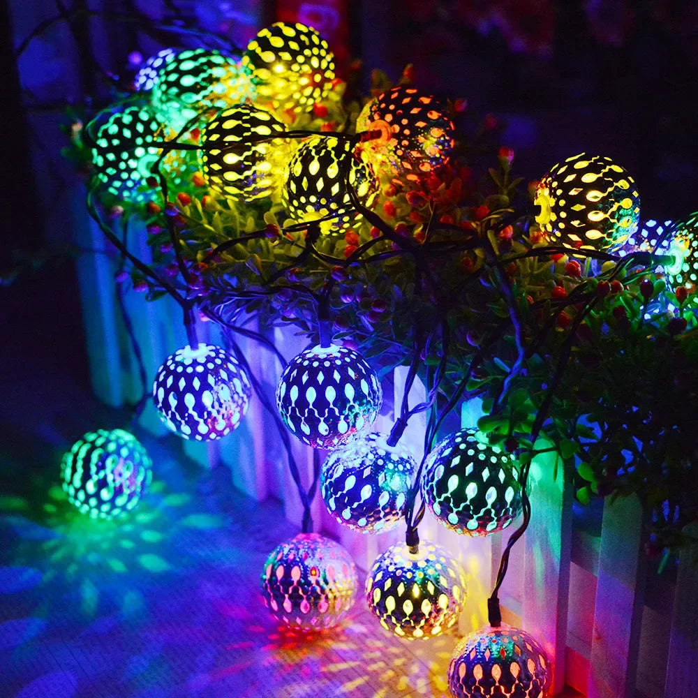 12/7m Moroccan Ball Solar String Lights 100/50 LED Fairy Globe Waterproof Lantern Lighting Decorative for Home Garden Party
