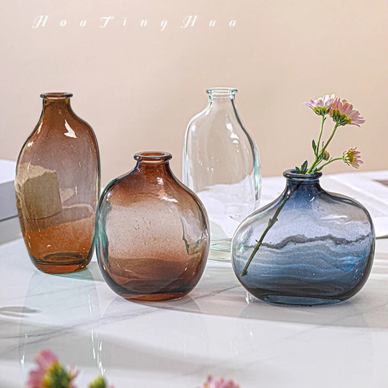 Glass Flower Vase Retro Vase for Flowers Home Decoration Decorative Vase Office Desk Ornament Vases for Centerpieces Florero