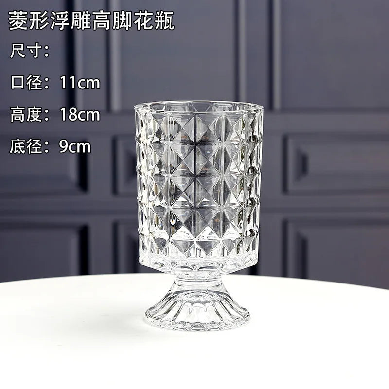 Embossed Vase Glass Crystal Net Red French High-quality Flowers Water Rose Table Decoration Living Room Flower Arrangement