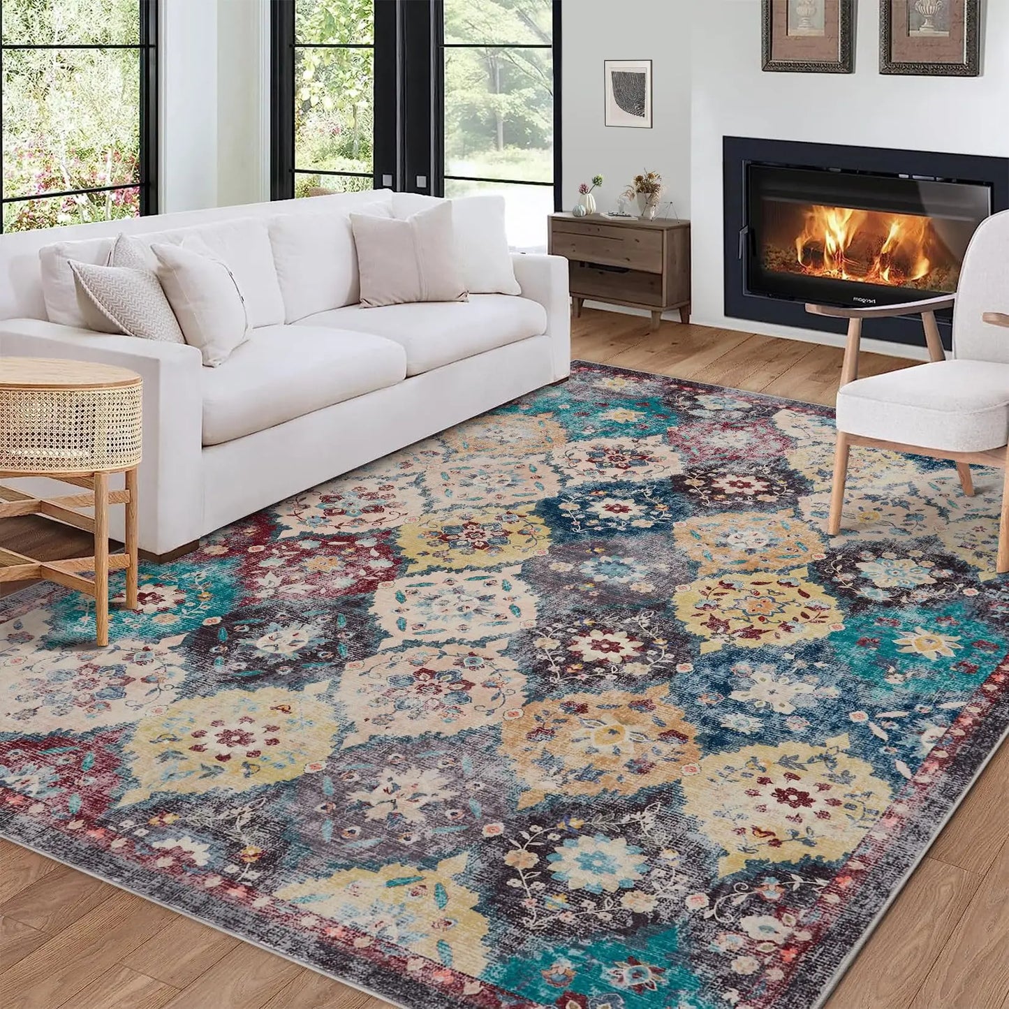 Large Vintage Persian Area Rug - Machine Washable Rectangle Soft Rugs for Living Room, Bedroom, Kitchen, Office Anti-Slip Non Sh