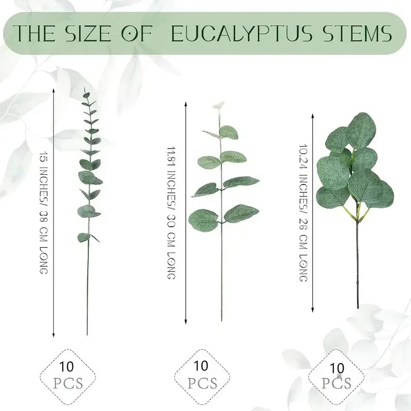 30/60pcs 3 Kinds Artificial Eucalyptus Stems Leaves Branches Silk Plant Bouquet For Vase Wedding Flower Floral Arrangement